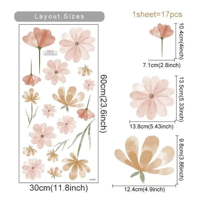 Boho Floral Watercolour Wall Stickers - Elegant, nature-inspired wall decor for your home