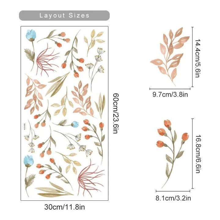 Boho Floral Watercolour Wall Stickers - Elegant, nature-inspired wall decor for your home