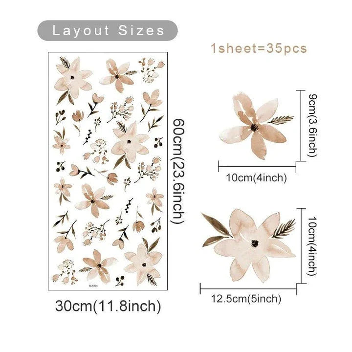 Boho Floral Watercolour Wall Stickers - Elegant, nature-inspired wall decor for your home