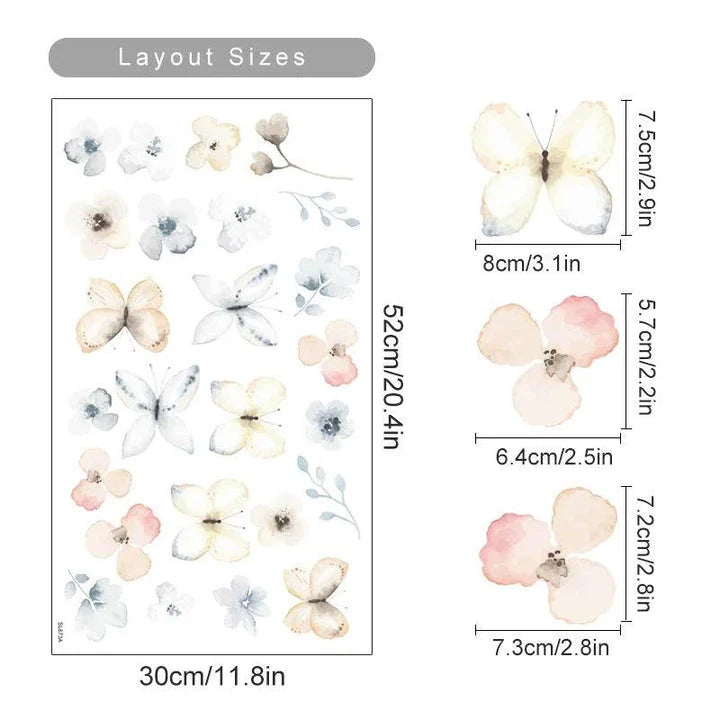 Boho Floral Watercolour Wall Stickers - Elegant, nature-inspired wall decor for your home