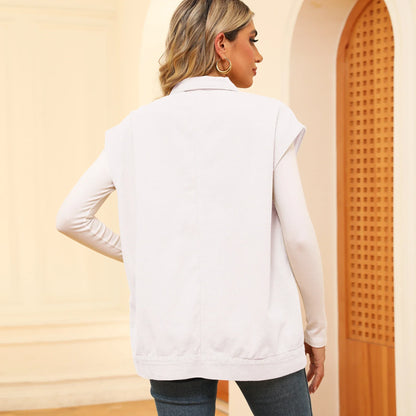 Denim vest with large pockets, sleeveless design for women's casual and formal wear