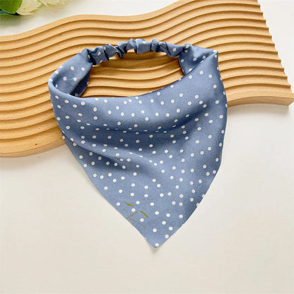 Elegant white satin triangle hair scarf with floral pattern, suitable for versatile styling as a headband, scarf, or bandana