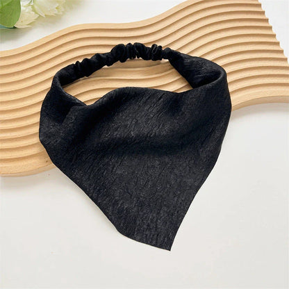 Elegant white satin triangle hair scarf with floral pattern, suitable for versatile styling as a headband, scarf, or bandana