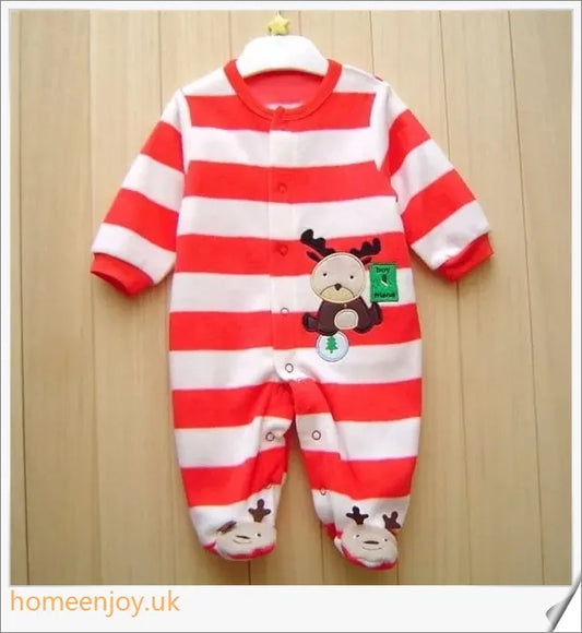 A cosy, printed one-piece baby romper with long sleeves and a foot wrap, made from premium polar fleece fabric.