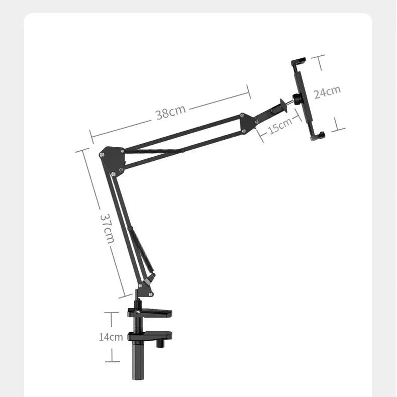 360° adjustable tablet and phone stand with long arm and silicone cushioned holder