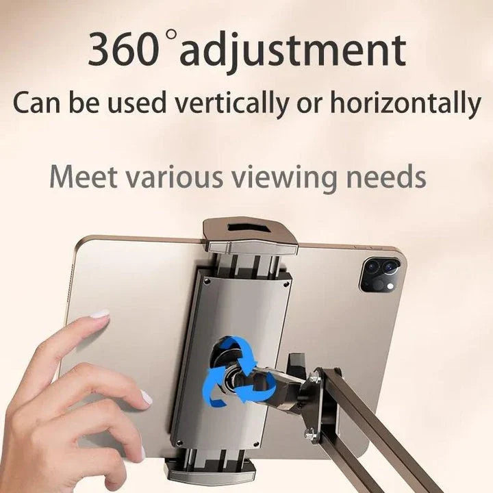 360° adjustable tablet and phone stand with long arm and silicone cushioned holder