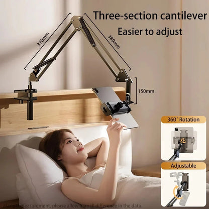360° adjustable tablet and phone stand with long arm and silicone cushioned holder