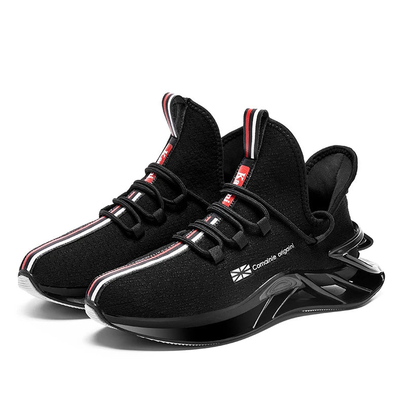 Cross-Border Plus-Size Men's Sports Blade Running Shoes in white, featuring a synthetic leather upper and a durable rubber sole for a comfortable and responsive ride.