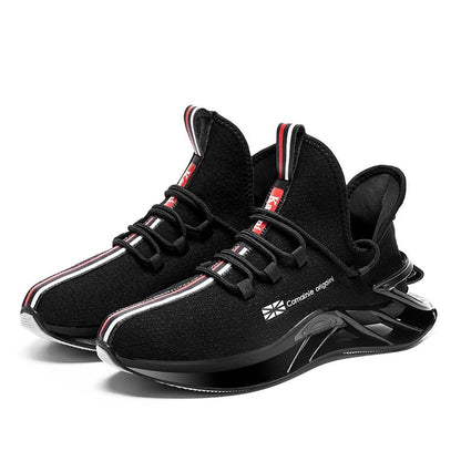 Cross-Border Plus-Size Men's Sports Blade Running Shoes in white, featuring a synthetic leather upper and a durable rubber sole for a comfortable and responsive ride.