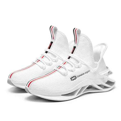 Cross-Border Plus-Size Men's Sports Blade Running Shoes in white, featuring a synthetic leather upper and a durable rubber sole for a comfortable and responsive ride.