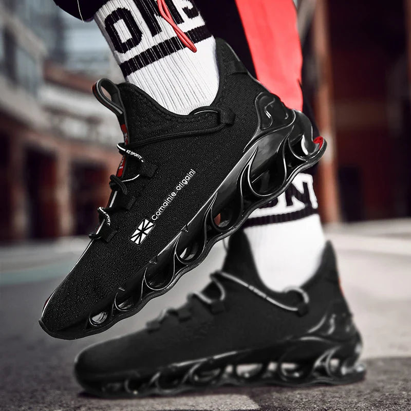 Cross-Border Plus-Size Men's Sports Blade Running Shoes in white, featuring a synthetic leather upper and a durable rubber sole for a comfortable and responsive ride.