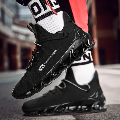 Cross-Border Plus-Size Men's Sports Blade Running Shoes in white, featuring a synthetic leather upper and a durable rubber sole for a comfortable and responsive ride.