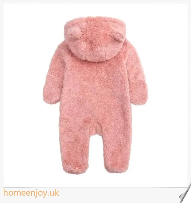 Autumn and Winter Baby Bear Hooded Jumpsuits in various colours, featuring a cosy bear-eared hood and relaxed, comfortable fit.