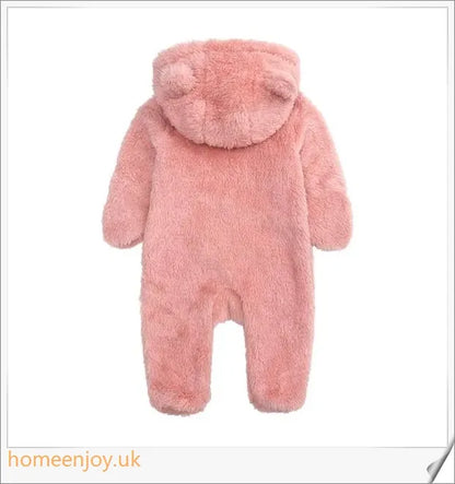 Autumn and Winter Baby Bear Hooded Jumpsuits in various colours, featuring a cosy bear-eared hood and relaxed, comfortable fit.