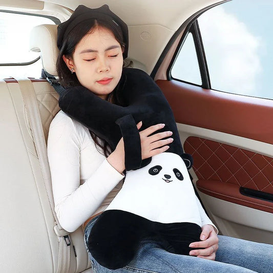 Cute Y-Shape Kids Travel Safety Pillow in Panda Design - Soft Plush Fabric and High-Quality Cotton Filling for Optimal Neck and Head Support During Travel