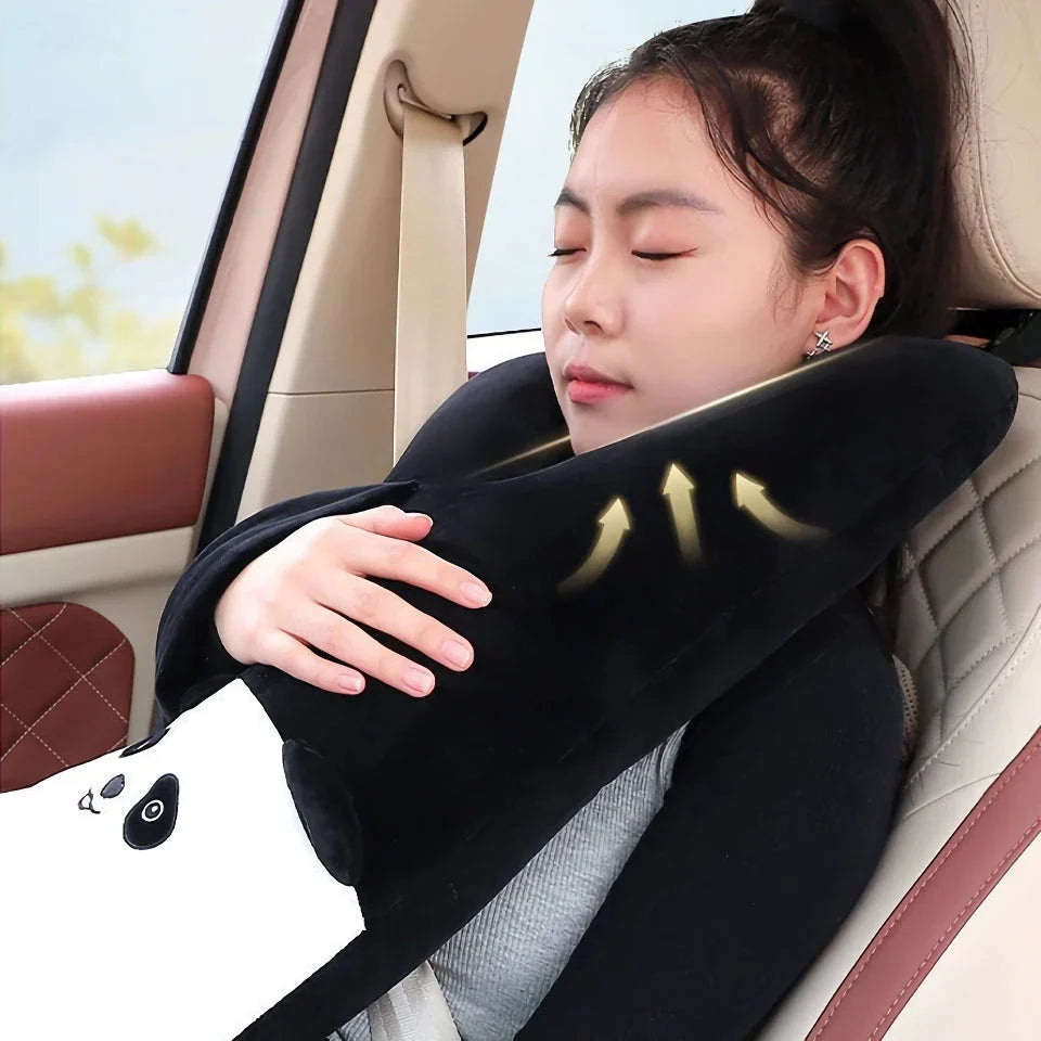 Cute Y-Shape Kids Travel Safety Pillow in Panda Design - Soft Plush Fabric and High-Quality Cotton Filling for Optimal Neck and Head Support During Travel