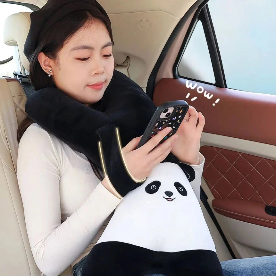 Cute Y-Shape Kids Travel Safety Pillow in Panda Design - Soft Plush Fabric and High-Quality Cotton Filling for Optimal Neck and Head Support During Travel
