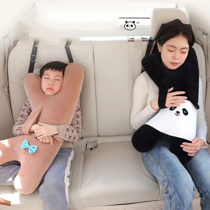 Cute Y-Shape Kids Travel Safety Pillow in Panda Design - Soft Plush Fabric and High-Quality Cotton Filling for Optimal Neck and Head Support During Travel