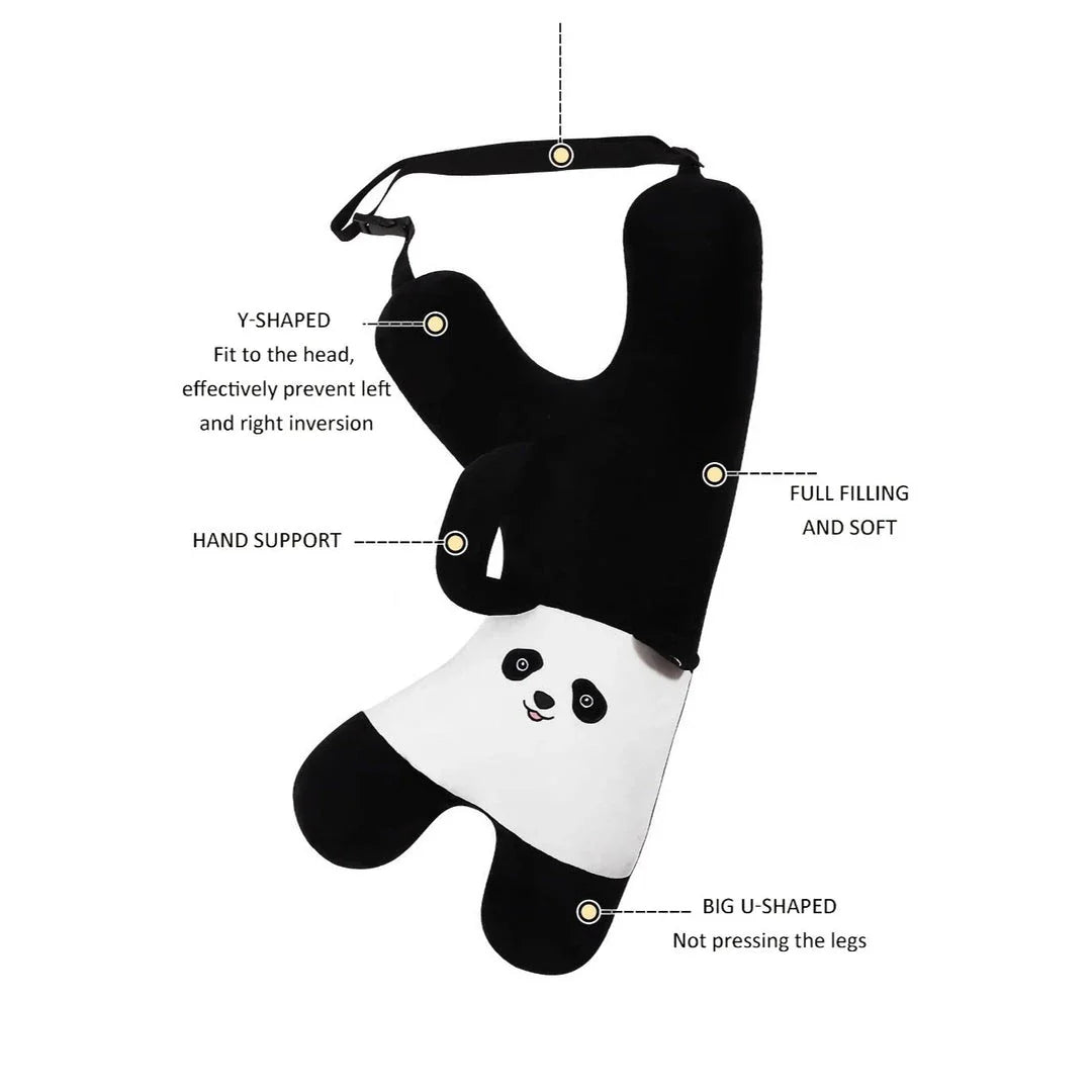 Cute Y-Shape Kids Travel Safety Pillow in Panda Design - Soft Plush Fabric and High-Quality Cotton Filling for Optimal Neck and Head Support During Travel