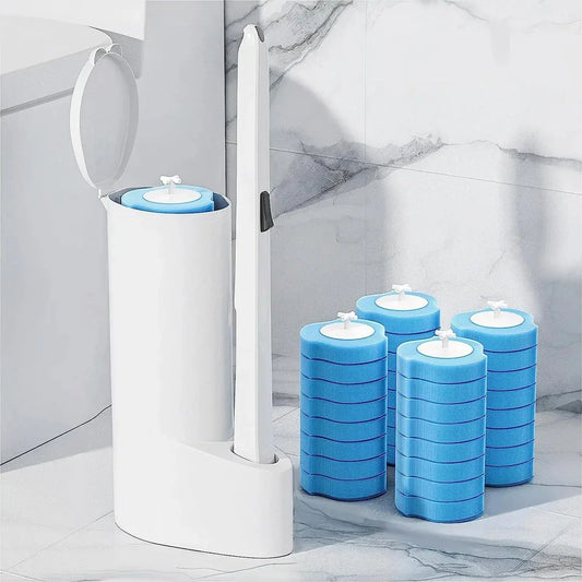 Disposable Toilet Brush Cleaner Kit with 3-layer brush head and stylish storage compartment