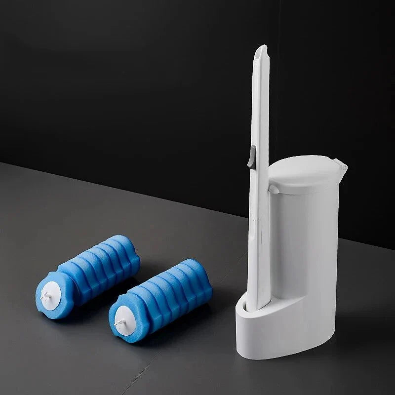 Disposable Toilet Brush Cleaner Kit with 3-layer brush head and stylish storage compartment