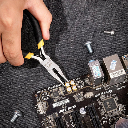 5-inch mini long nose pliers with wire cutting capabilities, made from high-quality carbon steel for durability and precision