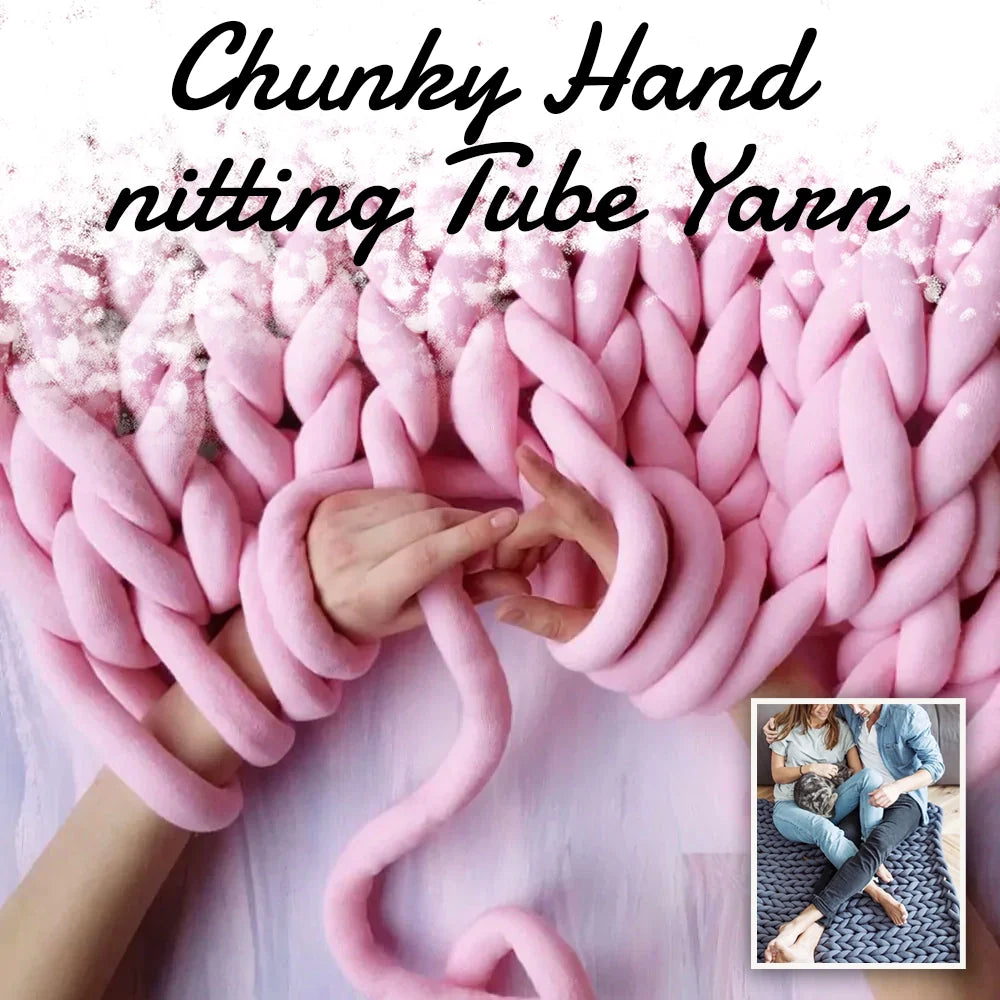DIY Chunky Hand Knitting Tube Yarn in various colours, including blue, red, grey, pink, and white