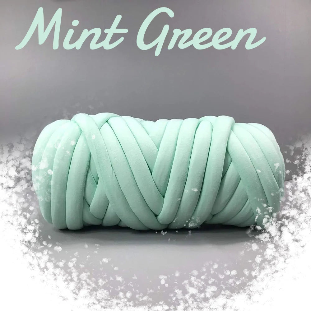 DIY Chunky Hand Knitting Tube Yarn in various colours, including blue, red, grey, pink, and white