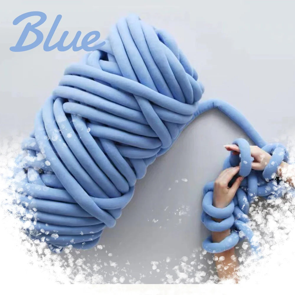 DIY Chunky Hand Knitting Tube Yarn in various colours, including blue, red, grey, pink, and white