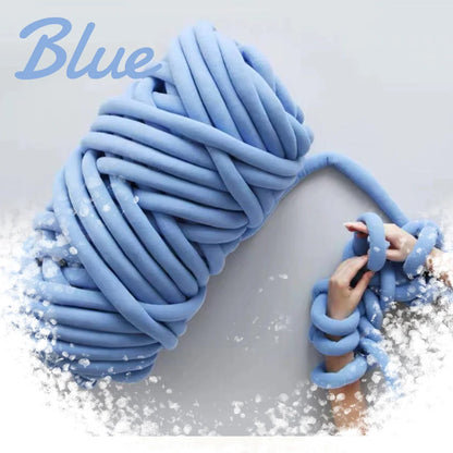 DIY Chunky Hand Knitting Tube Yarn in various colours, including blue, red, grey, pink, and white
