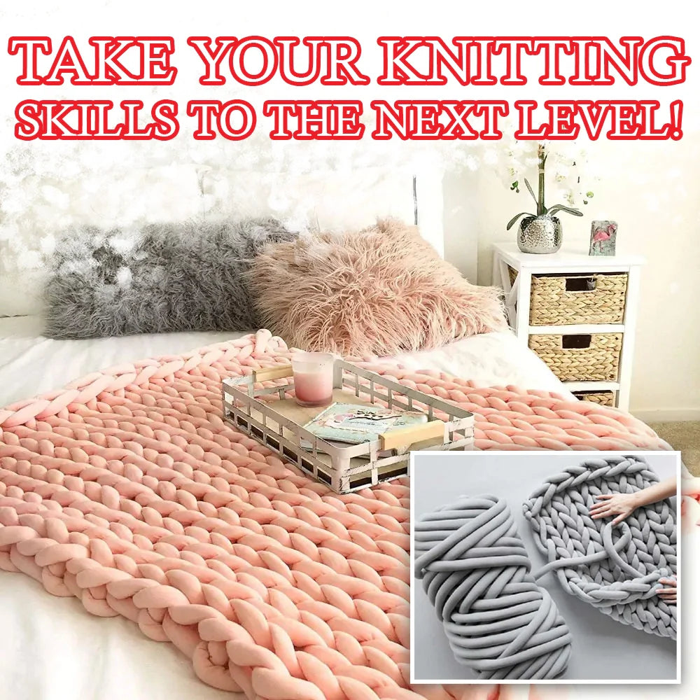 DIY Chunky Hand Knitting Tube Yarn in various colours, including blue, red, grey, pink, and white