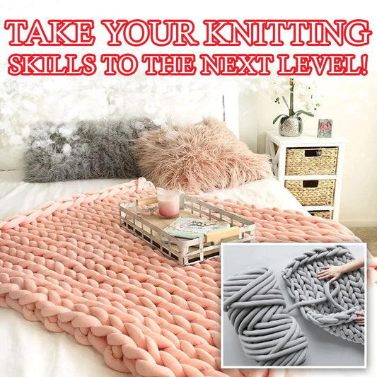 DIY Chunky Hand Knitting Tube Yarn in various colours, including blue, red, grey, pink, and white