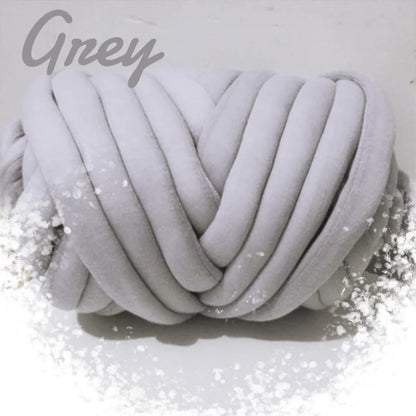 DIY Chunky Hand Knitting Tube Yarn in various colours, including blue, red, grey, pink, and white