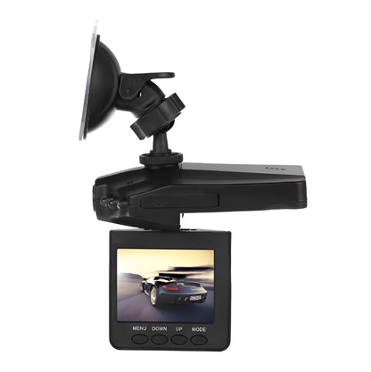 Driving recorder with 6 lights, night vision, motion detection, 1080p, and optional memory card.