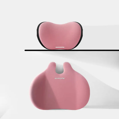 Car headrest and lumbar support pillow set in fabric with cotton filling.