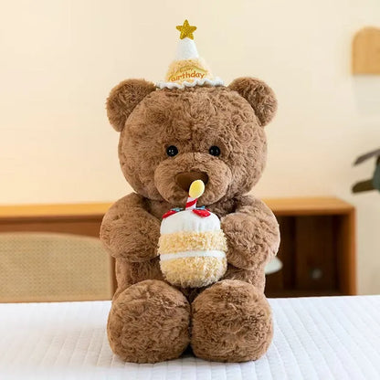 Children's teddy bear doll in 25cm or 35cm, short plush PP cotton, cake bear, pajama bear, or scarf style
