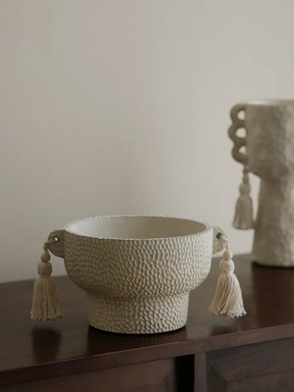 Ceramic Binaural Tassel Flower design succulent pot in Silent Wind style, showing high and low model variants.
