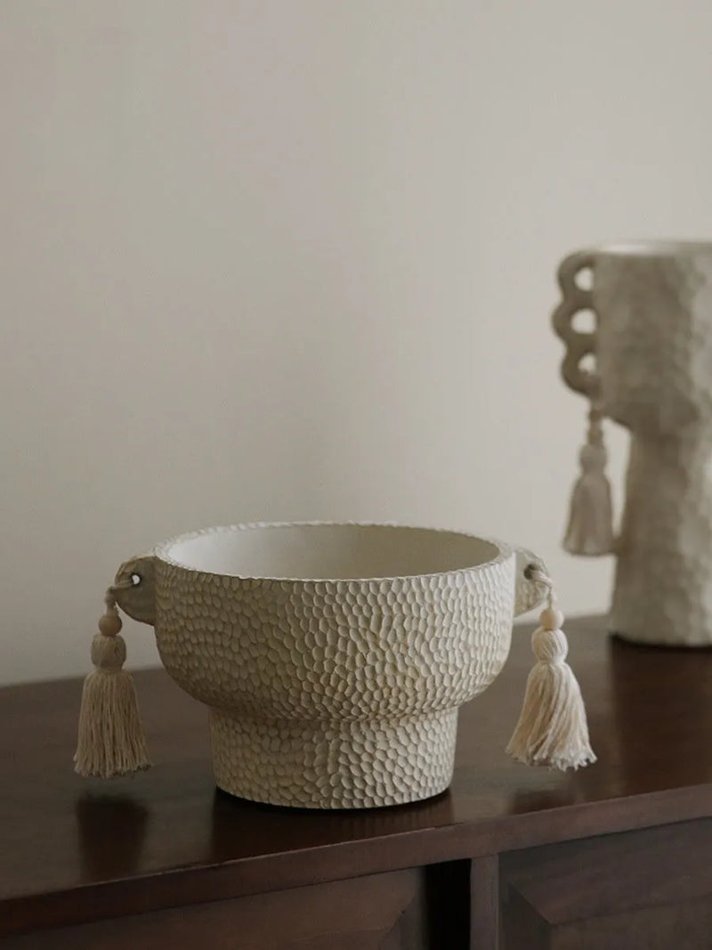 Creative ceramic succulent pot in Binaural Tassel Flower design, available in Muchun Tassel High, Muchun Tassel Low, Qingxin Tassel High Style, and Qingxin Tassel Low Style variants with Silent Wind styling for indoor plant display.