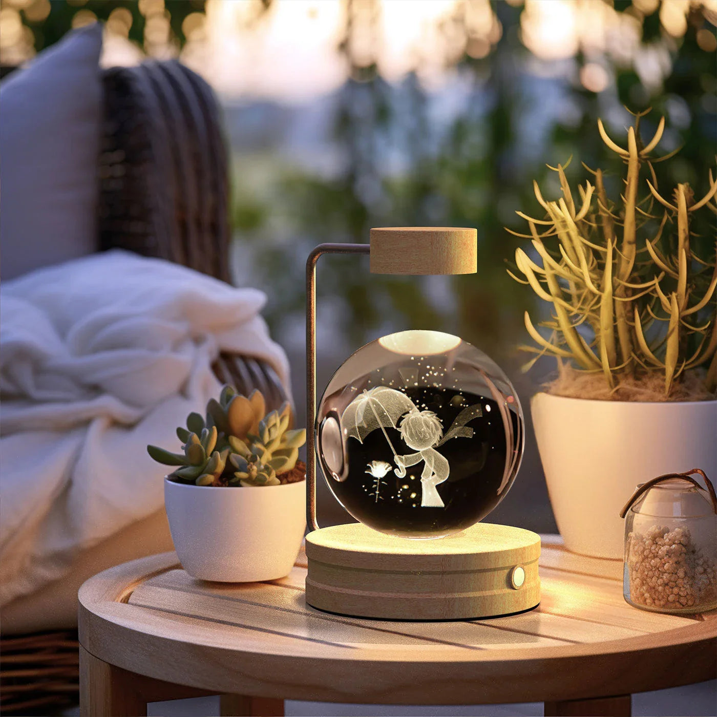 Crystal Ball Cosmic Dinosaur Indoor Night Light with USB Power and Warm Bedside Lighting