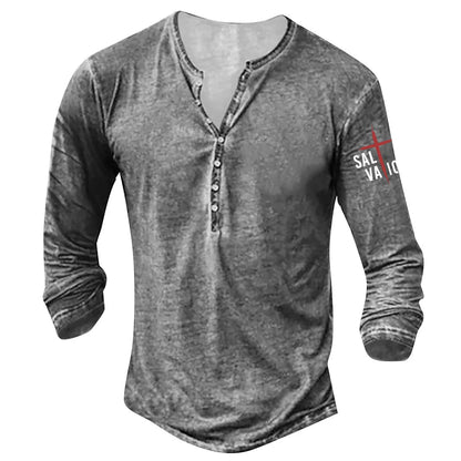 Plus size punk style pullover top with button-down collar and arm cross print, available in multiple colours and sizes.