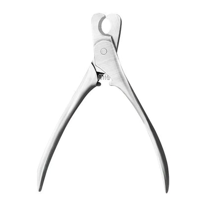 Silver professional pet nail clipper with stainless steel blades and finger grip handle for dog and cat grooming