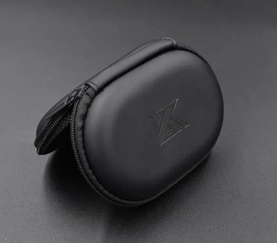Black oval leather earphone storage bag for EDX PRO and other compatible earphone models