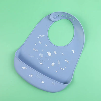 Silicone baby bib with cartoon print, waterproof and antifouling, for ages 0-6 years