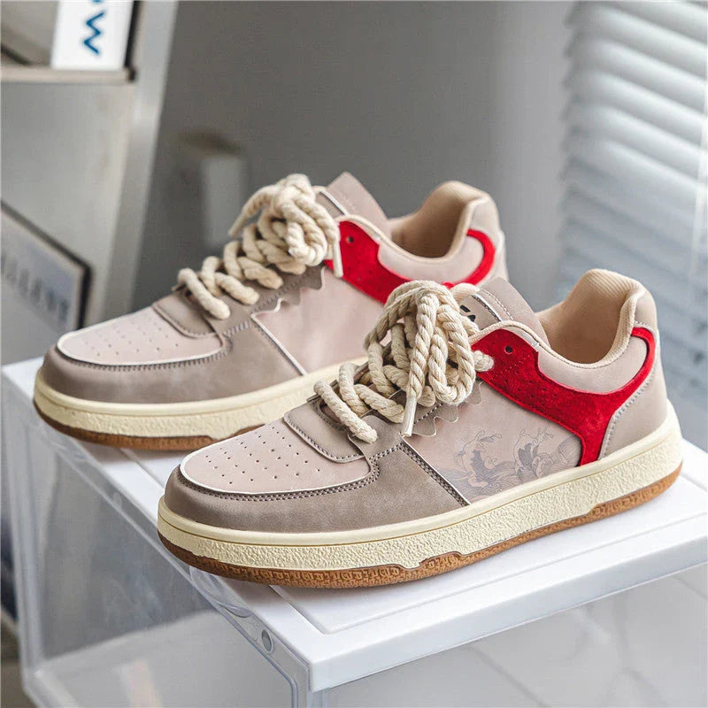 Comfortable lace-up casual shoes for men in various colors featuring soft, thick soles, breathable mesh lining, and stylish stitching details
