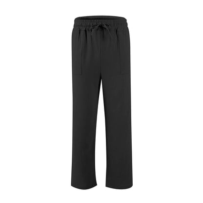 Men's cotton beach trousers with drawstring elastic waist straight leg casual design in multiple colours