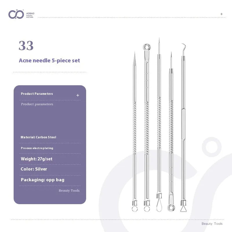 Four metal acne needles with ultra fine pointed tips for precise spot treatment skincare