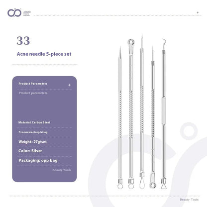 Four metal acne needles with ultra fine pointed tips for precise spot treatment skincare