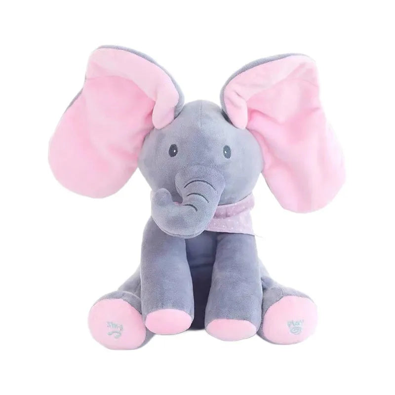 Singing plush elephant toy in blue or pink with music and sound, English battery version, single doll