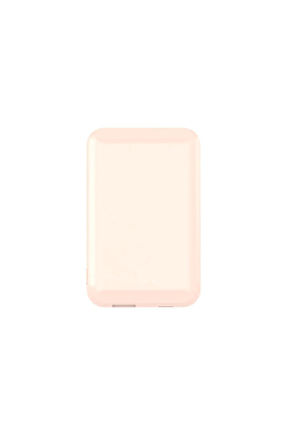 Magnetic wireless power bank in five colour options showing compact 85mm design with 5000mAh capacity