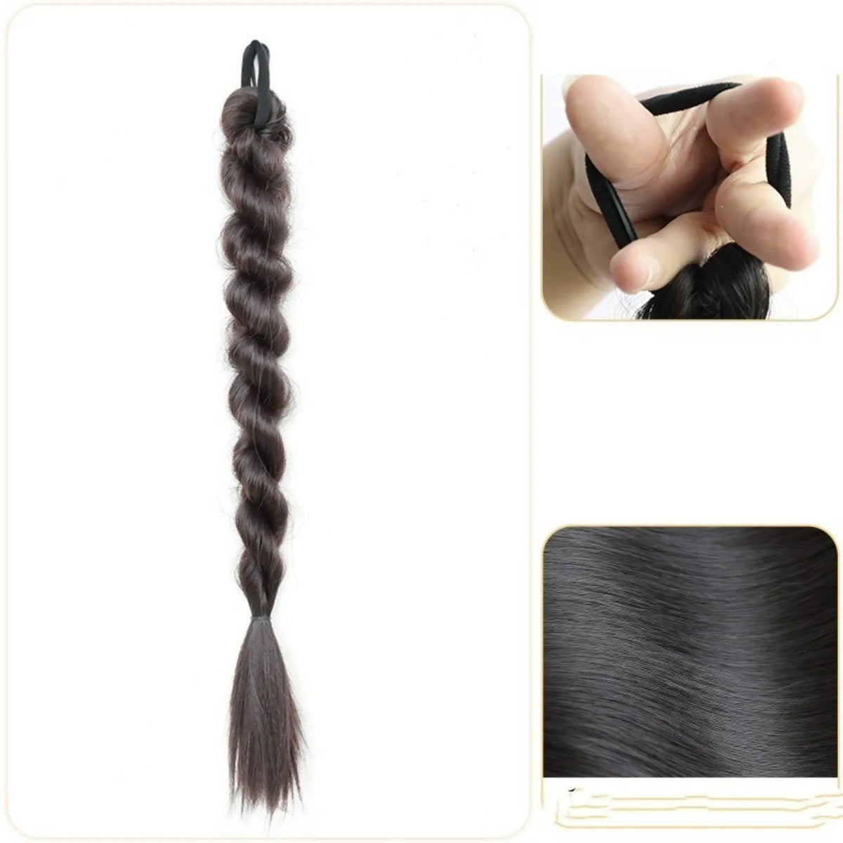 Children's high temperature silk braided ponytail wig in brown black colour
